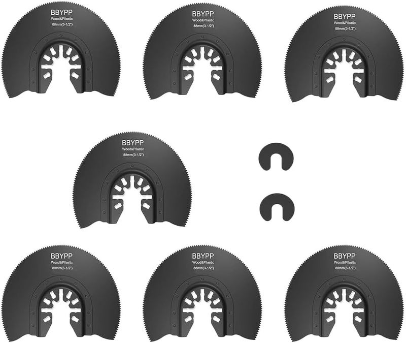 BBYPP 7pcs Semi Circular Oscillating Saw Blades for Cutting Wood Plastic Soft Metal, 3-1/2 Inch (88mm) Oscillating Multitool Quick Release Saw Blades Fit Most of Oscillating Tool - Image 1